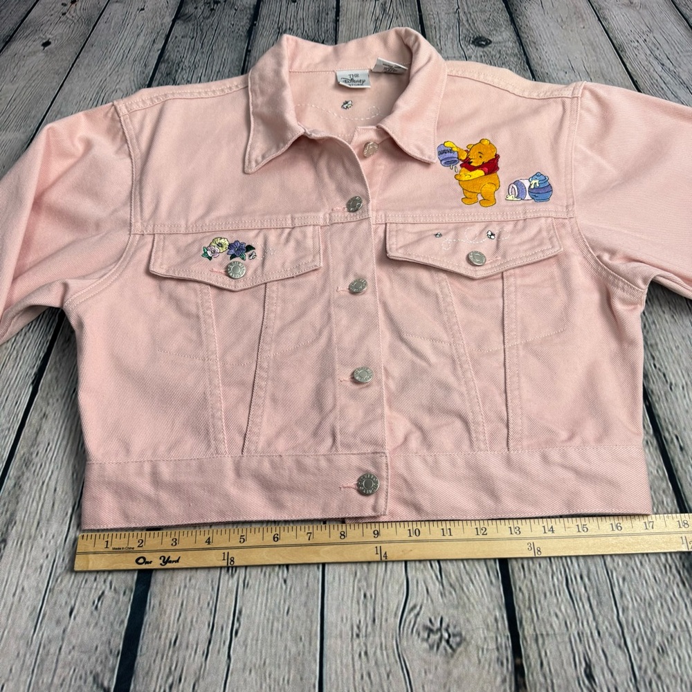 Vintage 90s Disney Winnie the Pooh Pastel Pink Cropped Denim Jacket Size Medium - Picture 5 of 12